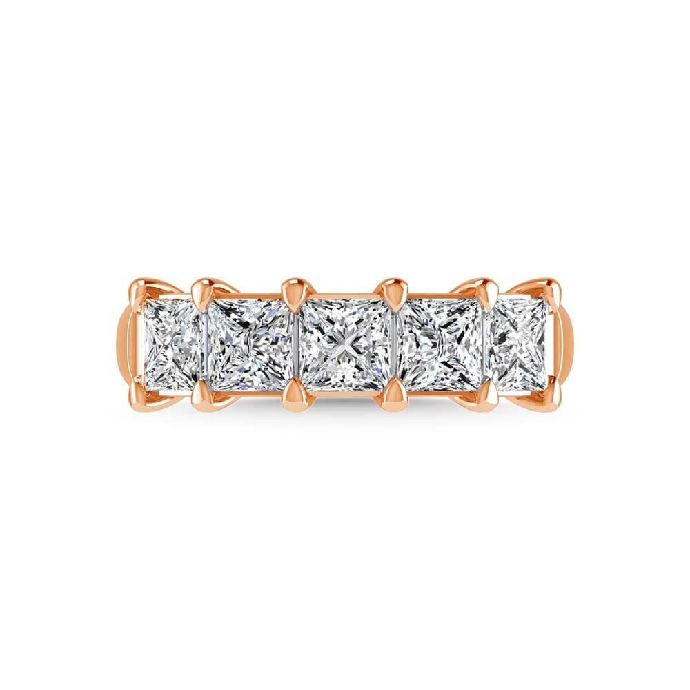 18K Rose Gold 1 5/8 CT Tw. Princess Shape Diamond Five Stone Anniversary Band: 18K Rose Gold 1 5/8 CT Tw. Princess Shape Diamond Five Stone Anniversary Band 18k Rose Gold Stone Color: G-h Stone Clarity: Si Each ring is presented in standard size 6.5. Complimentary resizing is av