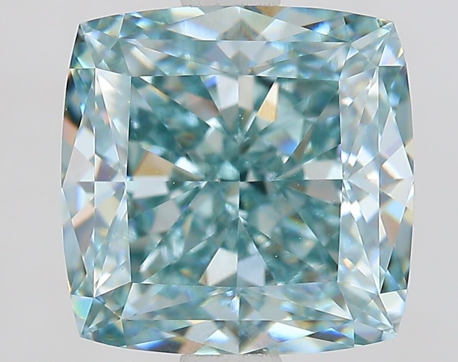 Loose Diamond - CUSHION MODIFIED 3.04ct Fancy Intense Blueish Green VVS2: Loose Diamond - CUSHION MODIFIED 3.04ct Fancy Intense Blueish Green VVS2 Source: This is a real non-mined Diamond that has been grown in a lab Shape: CUSHION MODIFIED Carats: 3.04 Color: Fancy Intense