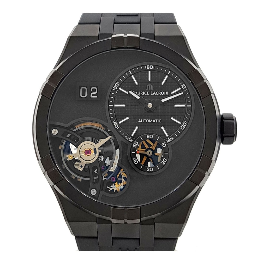 Maurice Lacroix Aikon AI6118 automatic skeleton date watch: Maurice Lacroix Aikon AI6118 automatic skeleton date watch This Maurice Lacroix Aikon Automatic Master Grand Date Open wristwatch is designed for men and features a black skeleton dial. The watch has 