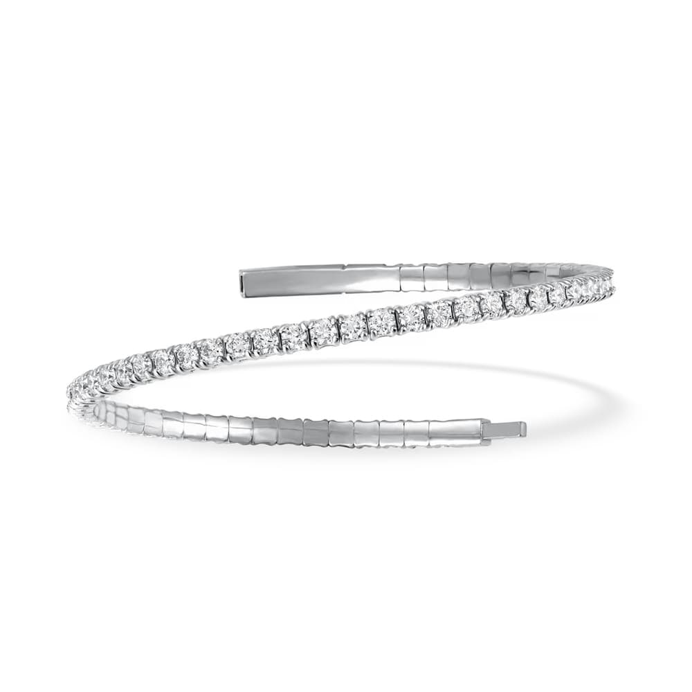 Lab Grown Diamond 3 Ct.Tw. Full Eternity Flexible Bangle in 14K White Gold (Size 6.75): Lab Grown Diamond 3 Ct.Tw. Full Eternity Flexible Bangle in 14K White Gold (Size 6.75) Crafted in 14K White Gold, this full eternity flexible bangle showcases lab grown diamonds totaling 3 Ct.Tw. (Siz