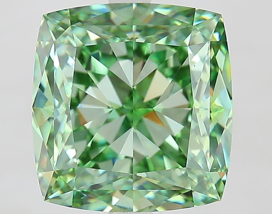 Loose Diamond - CUSHION MODIFIED 6.87ct Fancy Vivid Green VS1: Loose Diamond - CUSHION MODIFIED 6.87ct Fancy Vivid Green VS1 Source: This is a real non-mined Diamond that has been grown in a lab Shape: CUSHION MODIFIED Carats: 6.87 Color: Fancy Vivid Green Certif
