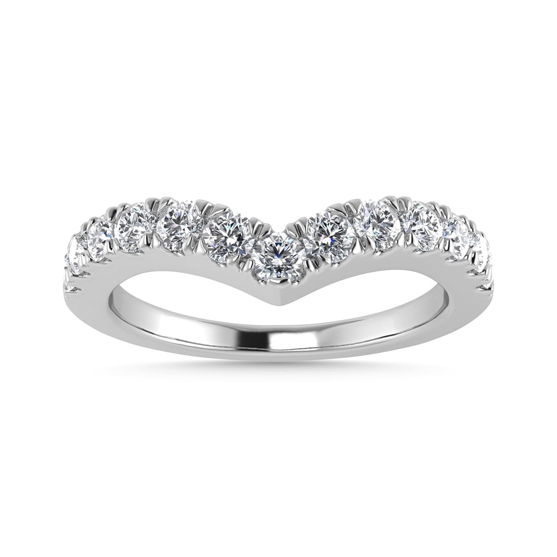 Diamond 1/2 Ct.Tw. Chevron Band in 10K White Gold: Diamond 1/2 Ct.Tw. Chevron Band in 10K White Gold 14k White Gold Stone Color: G-h Stone Clarity: Si2 Each ring is presented in standard size 6.5. Complimentary resizing is available between sizes 510 