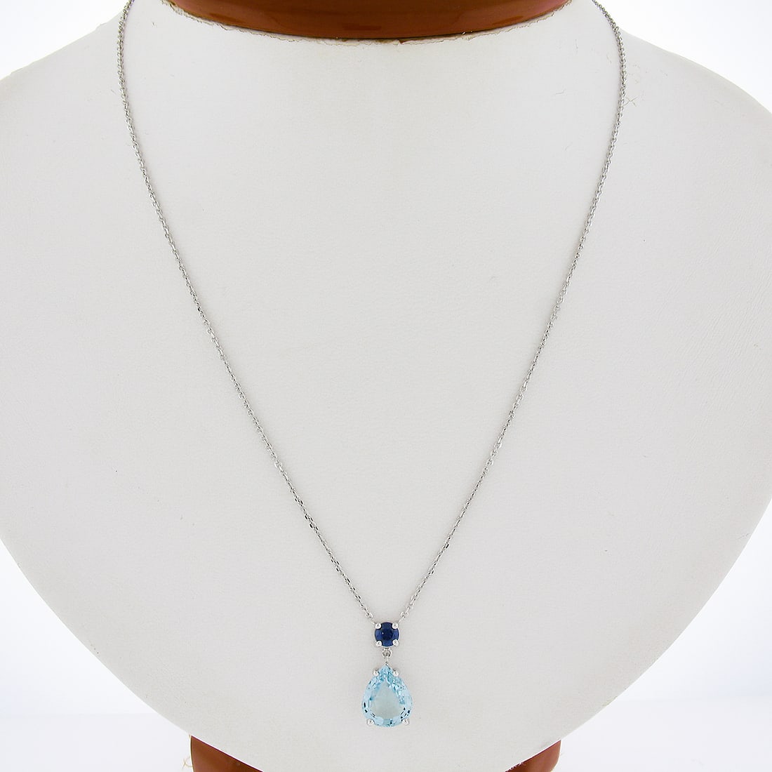 14k White Gold 2.44ctw Aquamarine Sapphire Teardrop Pendant Necklace: 14k White Gold 2.44ctw Aquamarine Sapphire Teardrop Pendant Necklace Elevate your jewelry collection with this stunning 14k White Gold Pendant featuring a 2.44ctw combination of Pear Aquamarine and Sa