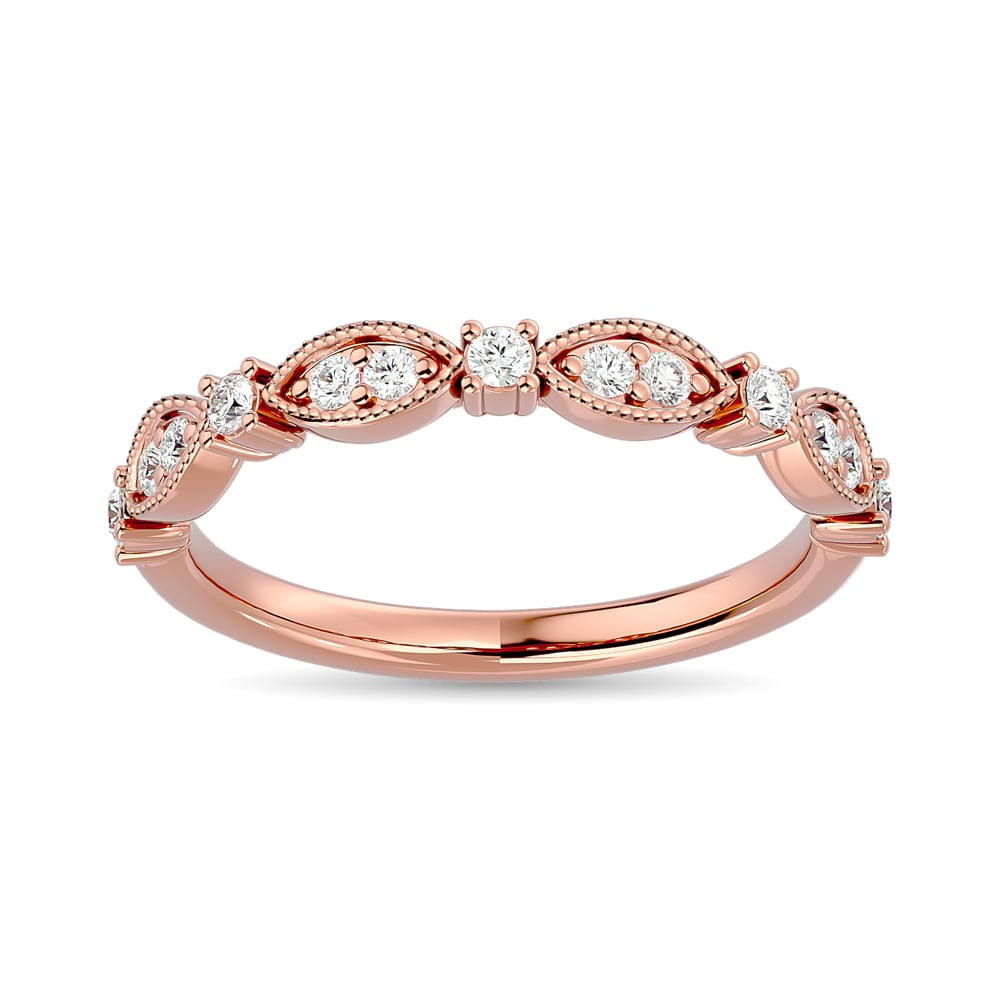 Diamond 1/4 Ct.Tw. Stackable Band in 14K Rose Gold: Diamond 1/4 Ct.Tw. Stackable Band in 14K Rose Gold 14k Rose Gold Stone Color: G-h Stone Clarity: I1 Each ring is presented in standard size 6.5. Complimentary resizing is available between sizes 510 (