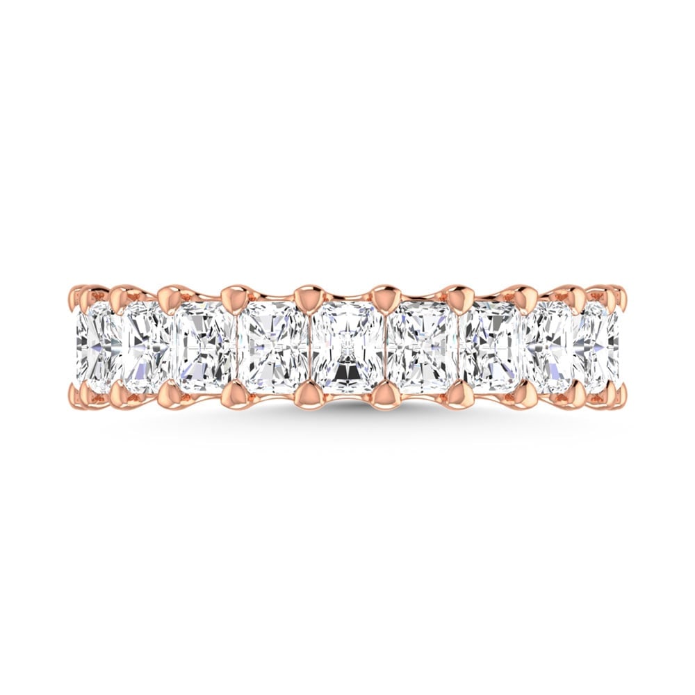 18K Rose Gold 6 3/8 CT Tw. Radiant Shape Diamond Full Eternity Band: 18K Rose Gold 6 3/8 CT Tw. Radiant Shape Diamond Full Eternity Band Celebrate everlasting love with our stunning Diamond Full Eternity Wedding Band. Crafted in precious metal, this timeless piece feat