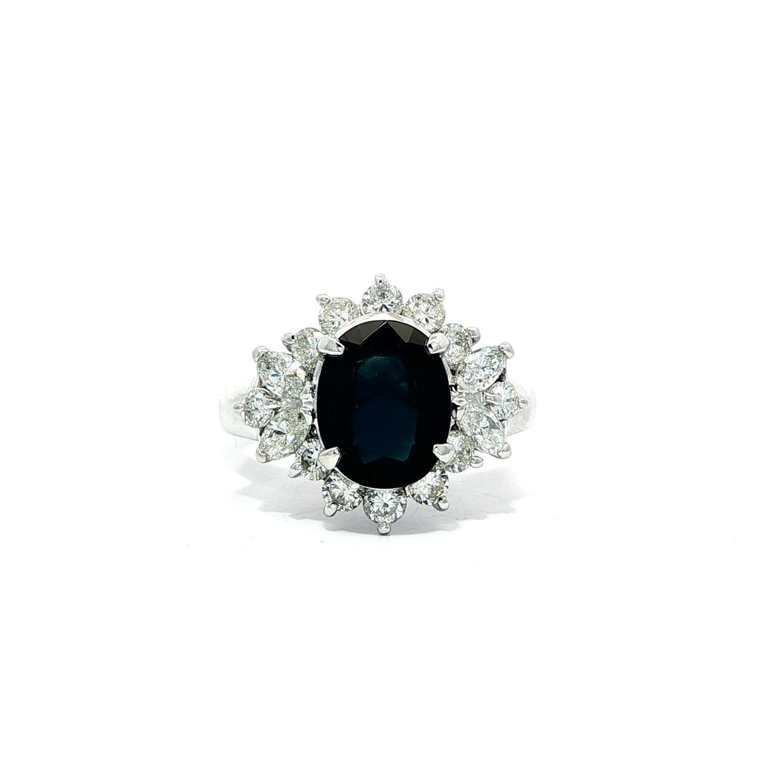 Platinum Flower Cluster Ring 4.21ctw Blue Sapphire Diamond (1 of 13)