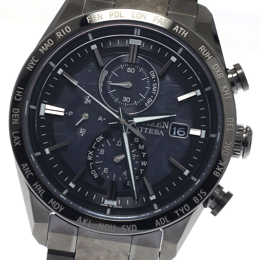 CITIZEN Attesa HAKUTO-R titanium solar radio-controlled men's wristwatch: CITIZEN Attesa HAKUTO-R titanium solar radio-controlled men's wristwatch This pre-owned CITIZEN Attesa ACT Line HAKUTO-R men's wristwatch features a titanium case and band with a black dial. The watch