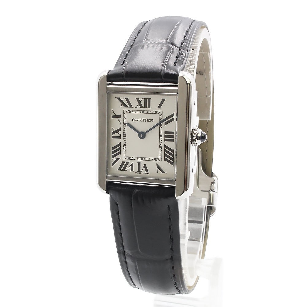 Cartier Tank Solo SM women's quartz steel leather watch: Cartier Tank Solo SM women's quartz steel leather watch This Cartier Tank Solo SM W5200005 is a women's wristwatch crafted with a stainless steel case and a leather strap. Featuring a silver dial and 