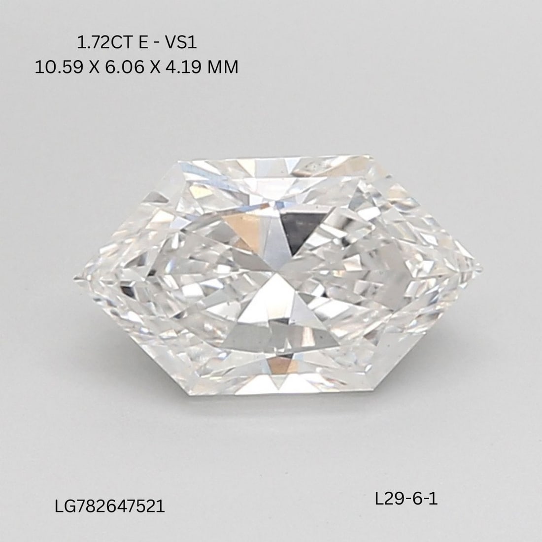 Loose Diamond - HEXAGONAL 1.72ct E VS1: Loose Diamond - HEXAGONAL 1.72ct E VS1 Source: This is a real non-mined Diamond that has been grown in a lab Shape: HEXAGONAL Carats: 1.72 Color: E Clarity: VS1 Certification: IGI Video: