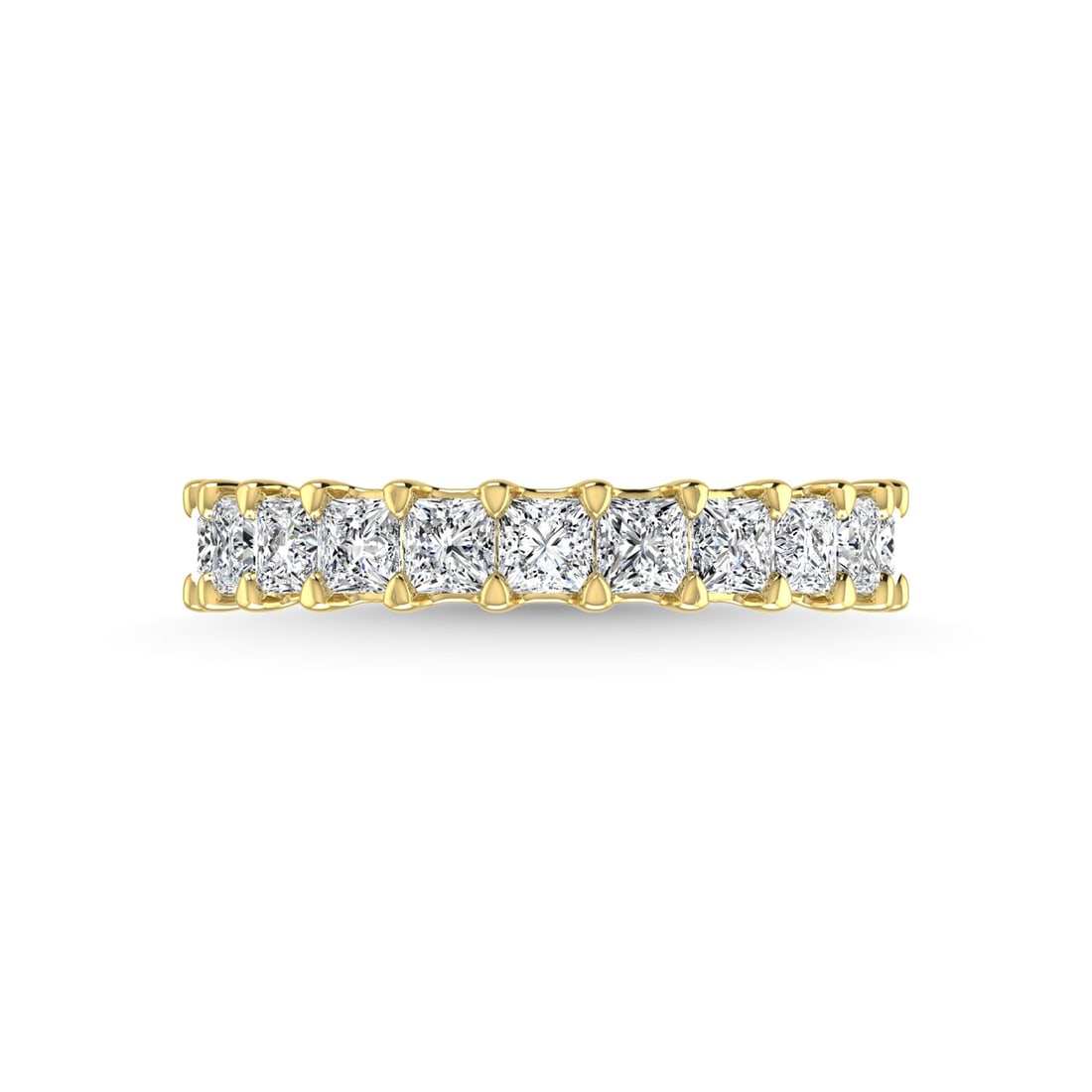 14K Yellow Gold 1 7/8 CT Tw. Princess Shape Lab Grown Diamond Three Forth Eternity Band: 14K Yellow Gold 1 7/8 CT Tw. Princess Shape Lab Grown Diamond Three Forth Eternity Band 14k Yellow Gold Stone Color: F Stone Clarity: Vs Each ring is presented in standard size 6.5. Complimentary resi