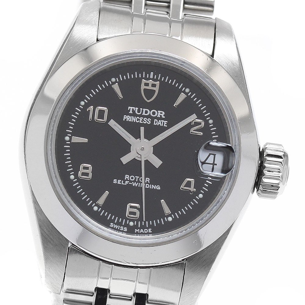 TUDOR Princess Date Ladies Automatic Black Dial Steel Watch 92500 (1 of 6)
