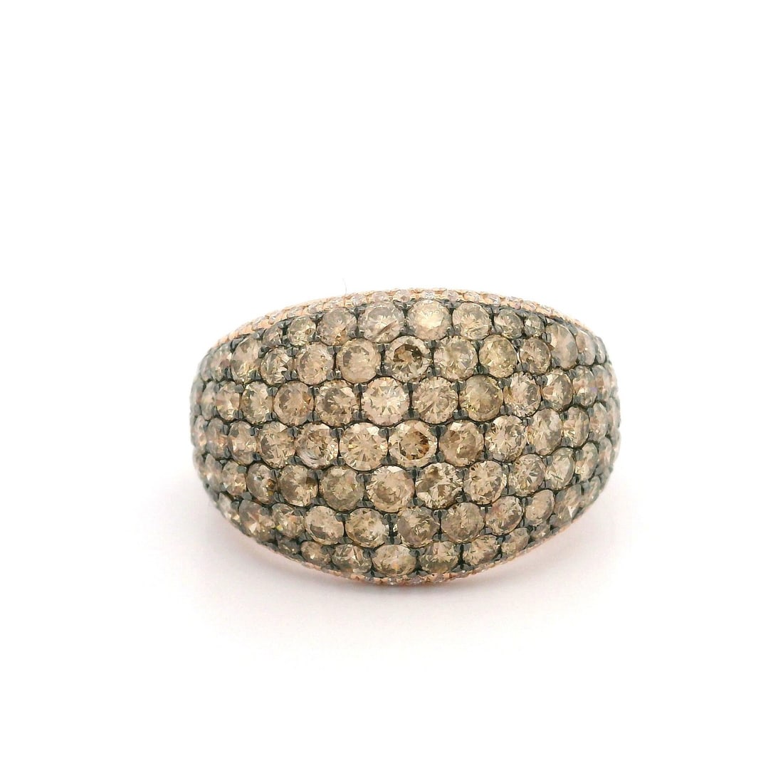 14K Rose Gold 3.3ctw Diamond Domed Band Ring Size 9.5: 14K Rose Gold 3.3ctw Diamond Domed Band Ring Size 9.5 This stunning 14k rose gold band ring features a unique design with a remarkable total carat weight of approximately 3.30ctw. The ring showcases n