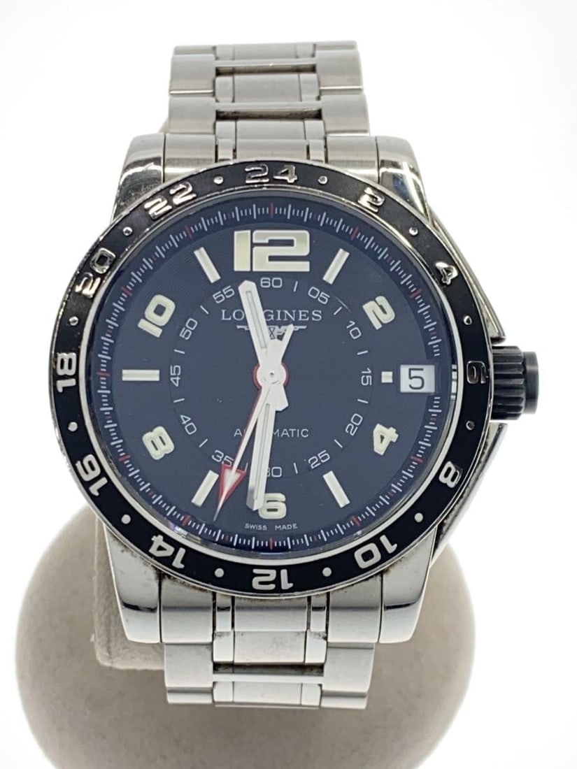 Longines Admiral GMT Stainless Steel Black Dial Mens Wristwatch: Longines Admiral GMT Stainless Steel Black Dial Mens Wristwatch This is a Longines Admiral GMT L3.668.4 men's wristwatch featuring a black dial and stainless steel construction. The watch is Swiss-mad
