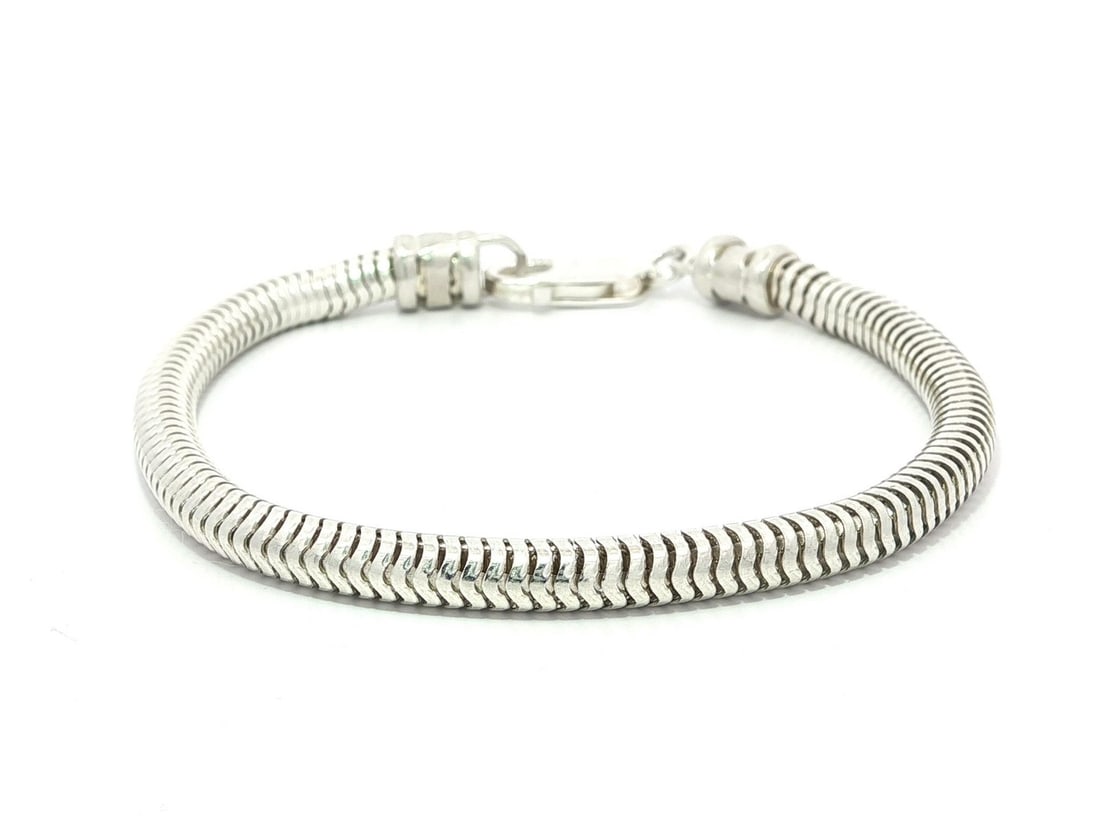 Vintage Sterling Silver 4mm Round Snake Link Chain Bracelet 6.75 in (1 of 3)
