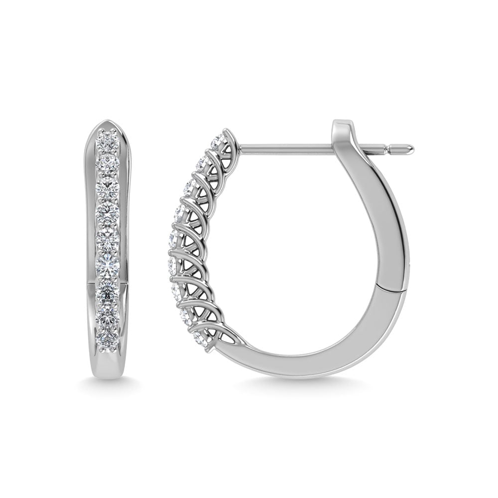 Diamond 1/4 Ct.Tw. Hoop Earrings in 14K White Gold: Diamond 1/4 Ct.Tw. Hoop Earrings in 14K White Gold 14k White Gold Stone Color: G-h Stone Clarity: I1 This item may take 2-5 weeks for shipping. The Diamond Depot Guarantee: All items in this auction a
