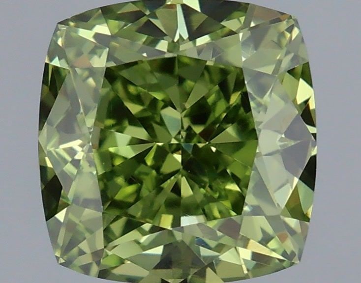 Loose Diamond - CUSHION MODIFIED 1.23ct Fancy Vivid Green VS1: Loose Diamond - CUSHION MODIFIED 1.23ct Fancy Vivid Green VS1 Source: This is a real non-mined Diamond that has been grown in a lab Shape: CUSHION MODIFIED Carats: 1.23 Color: Fancy Vivid Green Certif
