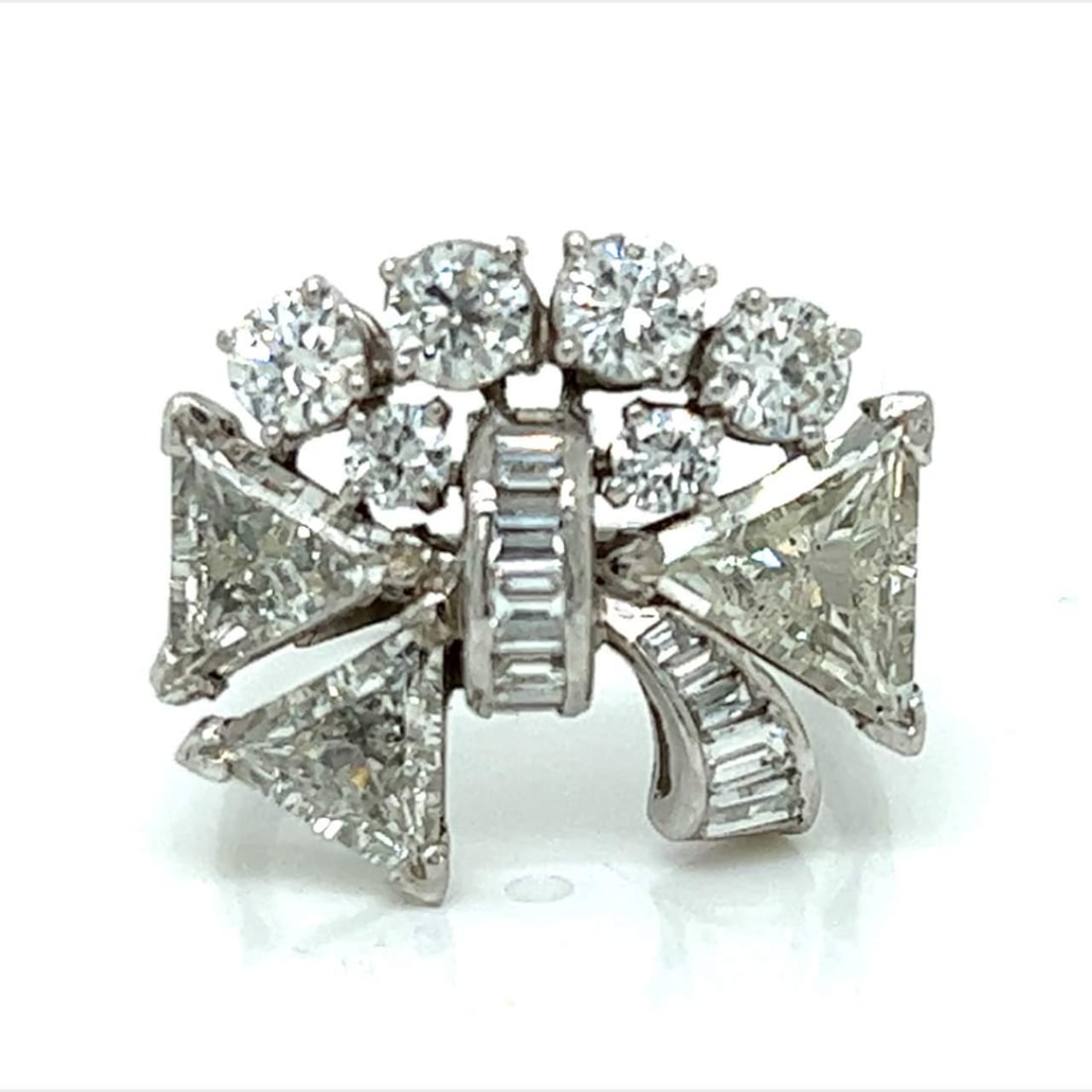 5.70 Ct Art Deco Platinum Diamond Cocktail Ring with Trillion Baguette Stones: 5.70 Ct Art Deco Platinum Diamond Cocktail Ring with Trillion Baguette Stones This exquisite Art Deco cocktail ring is crafted in platinum and features a stunning array of diamonds totaling approximat