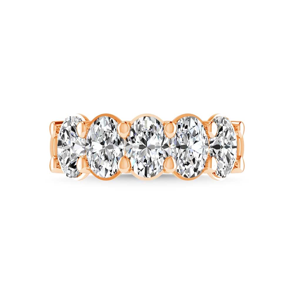 14K Rose Gold 2 5/8 CT Tw. Oval Shape Lab Grown Diamond Five Stone Anniversary Band: 14K Rose Gold 2 5/8 CT Tw. Oval Shape Lab Grown Diamond Five Stone Anniversary Band Celebrate everlasting love with our stunning Diamond Full Eternity Wedding Band. Crafted in precious metal, this tim
