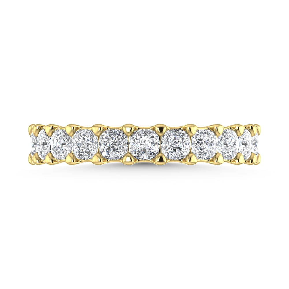 18K Yellow Gold 8 1/2 CT Tw. Cushion Shape Diamond Full Eternity Band: 18K Yellow Gold 8 1/2 CT Tw. Cushion Shape Diamond Full Eternity Band Celebrate everlasting love with our stunning Diamond Full Eternity Wedding Band. Crafted in precious metal, this timeless piece fe