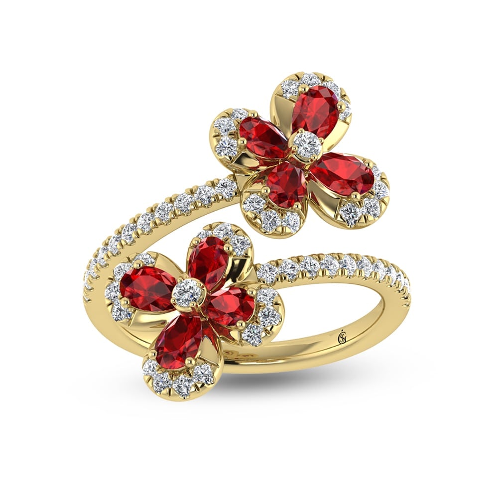14K Yellow Gold Diamond 2 1/4 Ct.Tw. & Ruby Fashion Ring: 14K Yellow Gold Diamond 2 1/4 Ct.Tw. & Ruby Fashion Ring 14k Yellow Gold Stone Color: G-h Stone Clarity: Si2 Each ring is presented in standard size 6.5. Complimentary resizing is available between si
