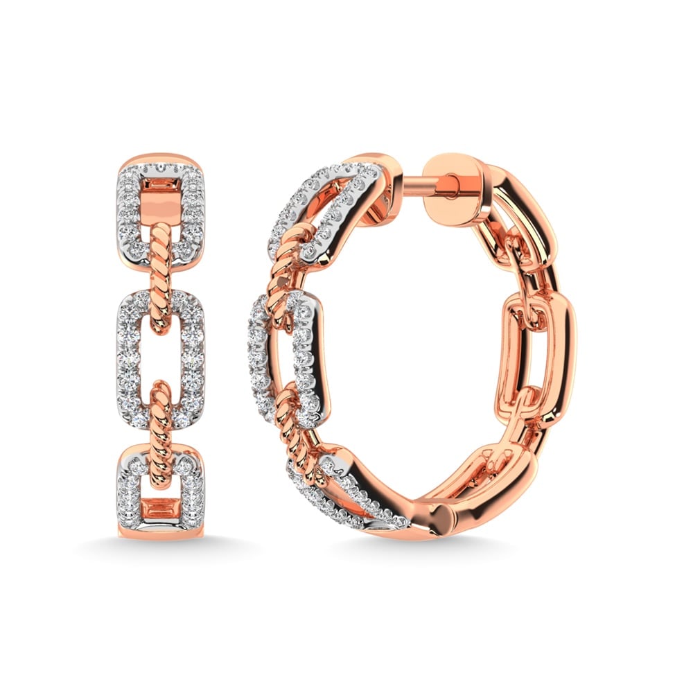 14K Rose Gold Diamond 3/8 Ct.Tw. Hoop Earrings: 14K Rose Gold Diamond 3/8 Ct.Tw. Hoop Earrings 14k Rose Gold Stone Color: G-h Stone Clarity: I1 This item may take 2-5 weeks for shipping. The Diamond Depot Guarantee: All items in this auction are gu