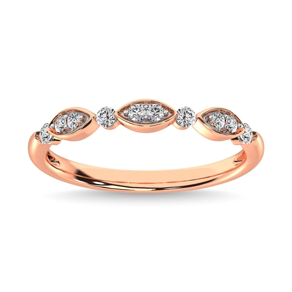 Diamond 1/5 Ct.Tw. Stack Band in 14K Rose Gold: Diamond 1/5 Ct.Tw. Stack Band in 14K Rose Gold 14k Rose Gold Stone Color: G-h Stone Clarity: I1 Each ring is presented in standard size 6.5. Complimentary resizing is available between sizes 510 (in 1