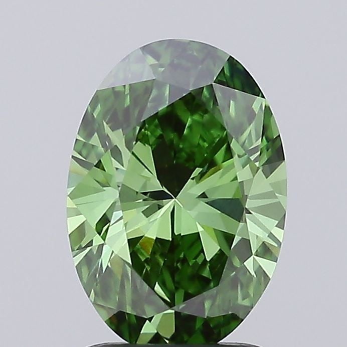 Loose Diamond - OVAL 1.03ct Fancy Vivid Green VVS2: Loose Diamond - OVAL 1.03ct Fancy Vivid Green VVS2 Source: This is a real non-mined Diamond that has been grown in a lab Shape: OVAL Carats: 1.03 Color: Fancy Vivid Green Certification: IGI Video: