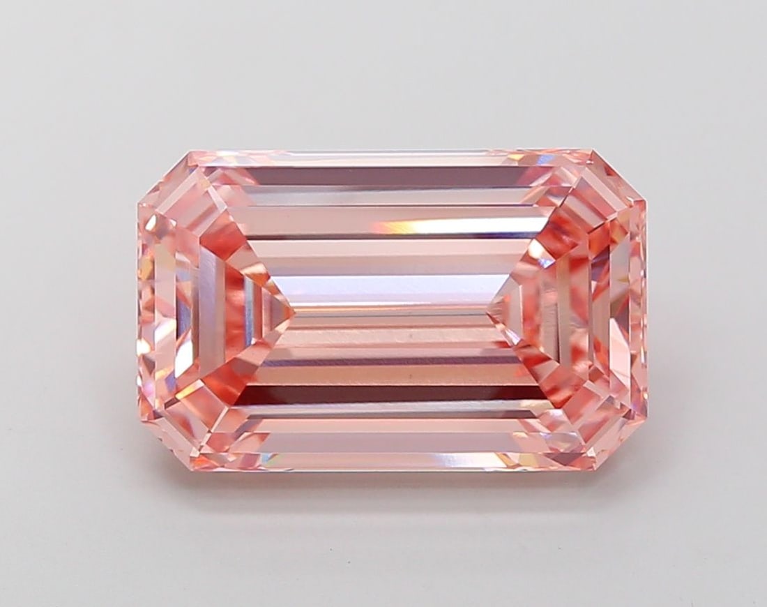Loose Diamond - EMERALD 10.1ct Fancy Intense Pink VVS2: Loose Diamond - EMERALD 10.1ct Fancy Intense Pink VVS2 Source: This is a real non-mined Diamond that has been grown in a lab Shape: EMERALD Carats: 10.1 Color: Fancy Intense Pink Certification: IGI Vi