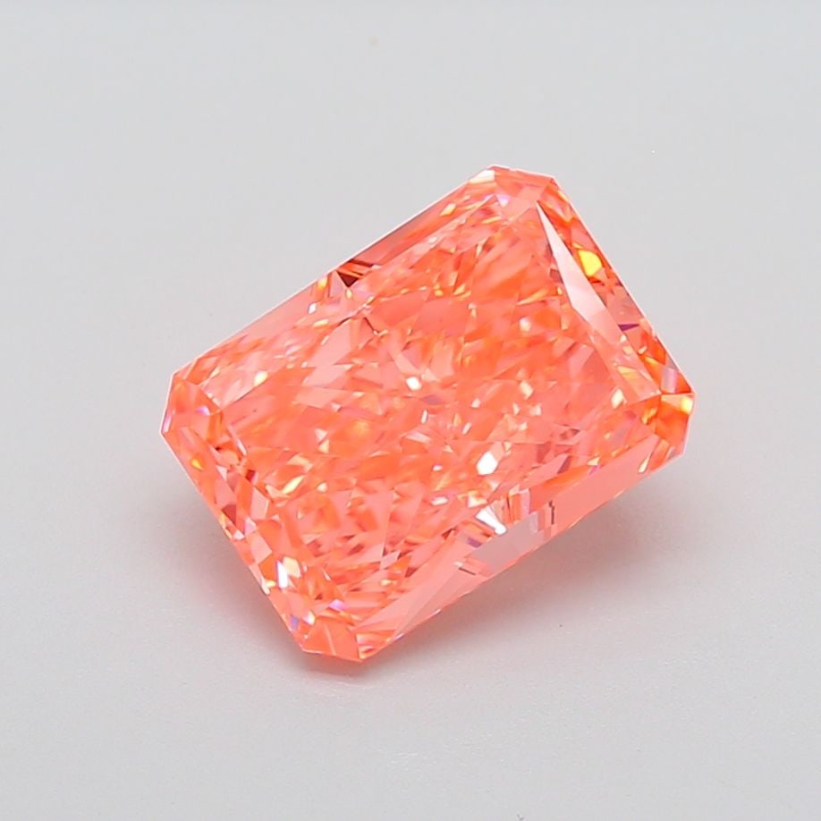 Loose Diamond - RADIANT 4.73ct Fancy Vivid Orangey Pink VVS2: Loose Diamond - RADIANT 4.73ct Fancy Vivid Orangey Pink VVS2 Source: This is a real non-mined Diamond that has been grown in a lab Shape: RADIANT Carats: 4.73 Color: Fancy Vivid Orangey Pink Certifica