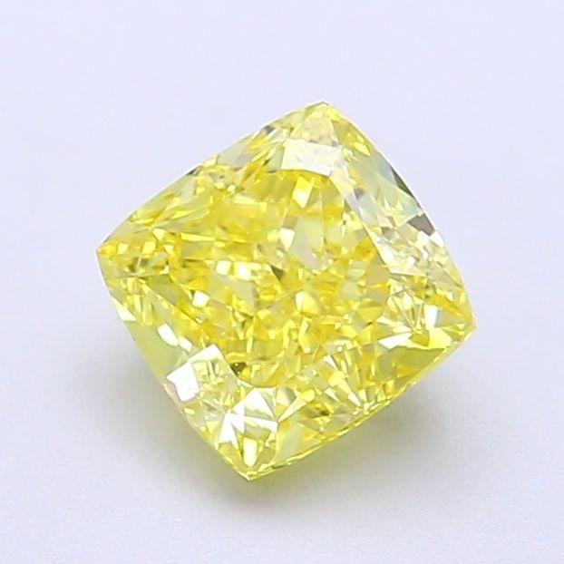 Loose Diamond - CUSHION MODIFIED 1.35ct Fancy Vivid Yellow VVS1: Loose Diamond - CUSHION MODIFIED 1.35ct Fancy Vivid Yellow VVS1 Source: This is a real non-mined Diamond that has been grown in a lab Shape: CUSHION MODIFIED Carats: 1.35 Color: Fancy Vivid Yellow Cer