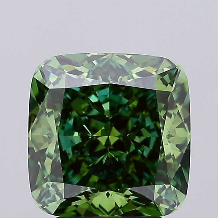 Loose Diamond - CUSHION MODIFIED 3.4ct Fancy Vivid Green VVS2: Loose Diamond - CUSHION MODIFIED 3.4ct Fancy Vivid Green VVS2 Source: This is a real non-mined Diamond that has been grown in a lab Shape: CUSHION MODIFIED Carats: 3.4 Color: Fancy Vivid Green Certifi