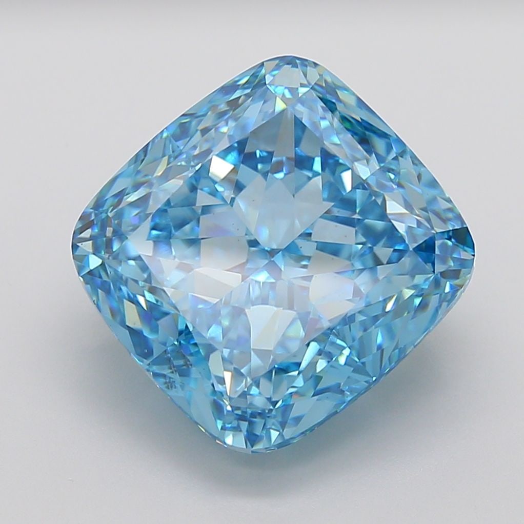 Loose Diamond - CUSHION MODIFIED 18.2ct Fancy Vivid Blue VS1: Loose Diamond - CUSHION MODIFIED 18.2ct Fancy Vivid Blue VS1 Source: This is a real non-mined Diamond that has been grown in a lab Shape: CUSHION MODIFIED Carats: 18.2 Color: Fancy Vivid Blue Certific