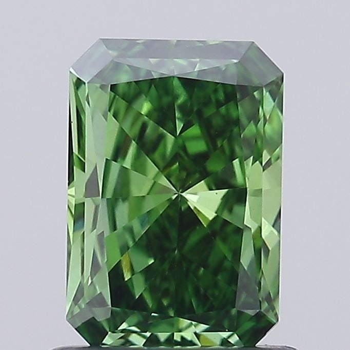 Loose Diamond - RADIANT 0.91ct Fancy Vivid Green VS1: Loose Diamond - RADIANT 0.91ct Fancy Vivid Green VS1 Source: This is a real non-mined Diamond that has been grown in a lab Shape: RADIANT Carats: 0.91 Color: Fancy Vivid Green Certification: IGI Video