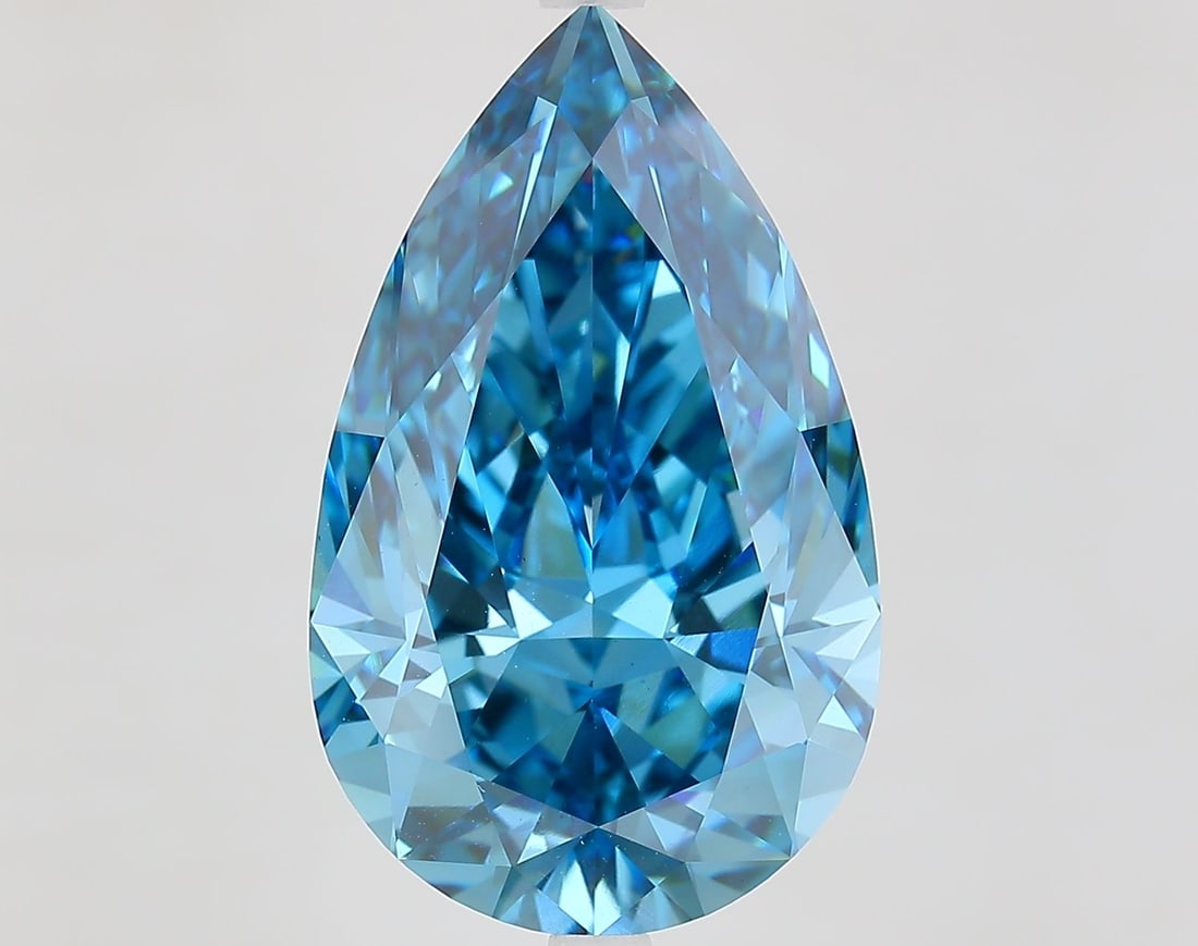Loose Diamond - PEAR 9.63ct Fancy Vivid Blue VS1: Loose Diamond - PEAR 9.63ct Fancy Vivid Blue VS1 Source: This is a real non-mined Diamond that has been grown in a lab Shape: PEAR Carats: 9.63 Color: Fancy Vivid Blue Certification: IGI Video: