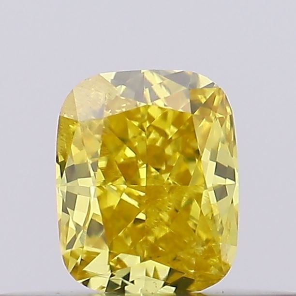 Loose Diamond - CUSHION BRILLIANT 0.35ct Fancy Vivid Yellow SI1: Loose Diamond - CUSHION BRILLIANT 0.35ct Fancy Vivid Yellow SI1 Source: This is a real non-mined Diamond that has been grown in a lab Shape: CUSHION BRILLIANT Carats: 0.35 Color: Fancy Vivid Yellow Ce