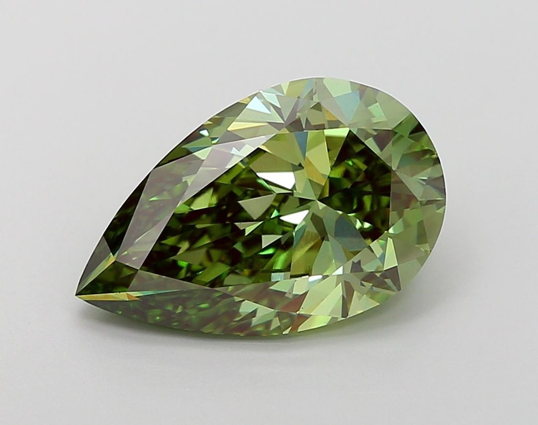 Loose Diamond - PEAR 5.0ct Fancy Vivid Green VS1: Loose Diamond - PEAR 5.0ct Fancy Vivid Green VS1 Source: This is a real non-mined Diamond that has been grown in a lab Shape: PEAR Carats: 5.0 Color: Fancy Vivid Green Certification: IGI Video: