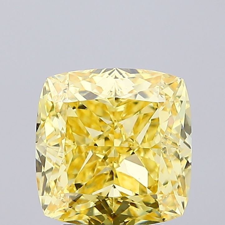 Loose Diamond - CUSHION MODIFIED 2.6ct Fancy Vivid Yellow VS1: Loose Diamond - CUSHION MODIFIED 2.6ct Fancy Vivid Yellow VS1 Source: This is a real non-mined Diamond that has been grown in a lab Shape: CUSHION MODIFIED Carats: 2.6 Color: Fancy Vivid Yellow Certif
