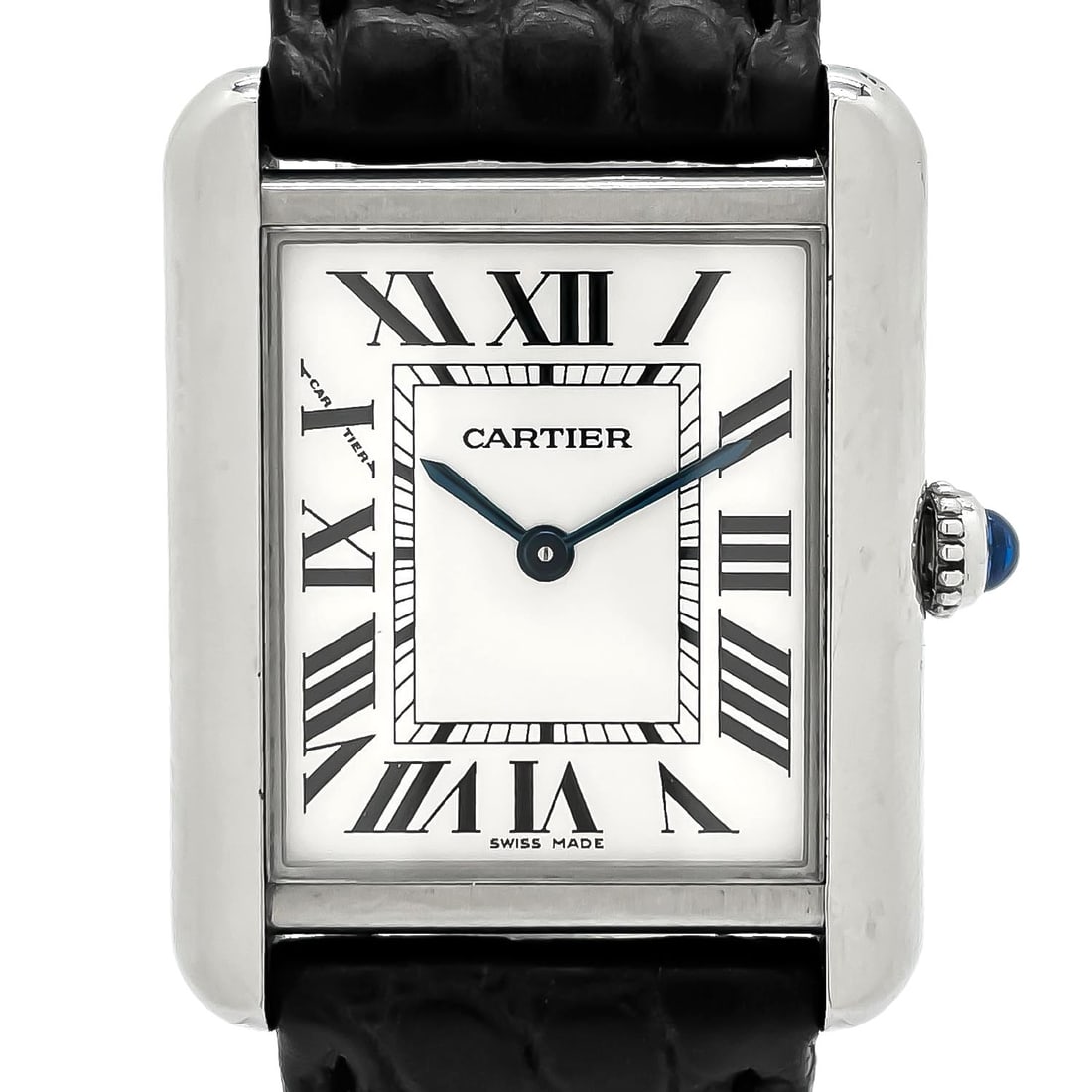 Cartier Tank Solo Ladies Quartz Leather Wristwatch W1018255: Cartier Tank Solo Ladies Quartz Leather Wristwatch W1018255 This is a pre-owned Cartier Tank Solo W1018255 quartz wristwatch designed for women. Made in Switzerland, this authentic timepiece features 