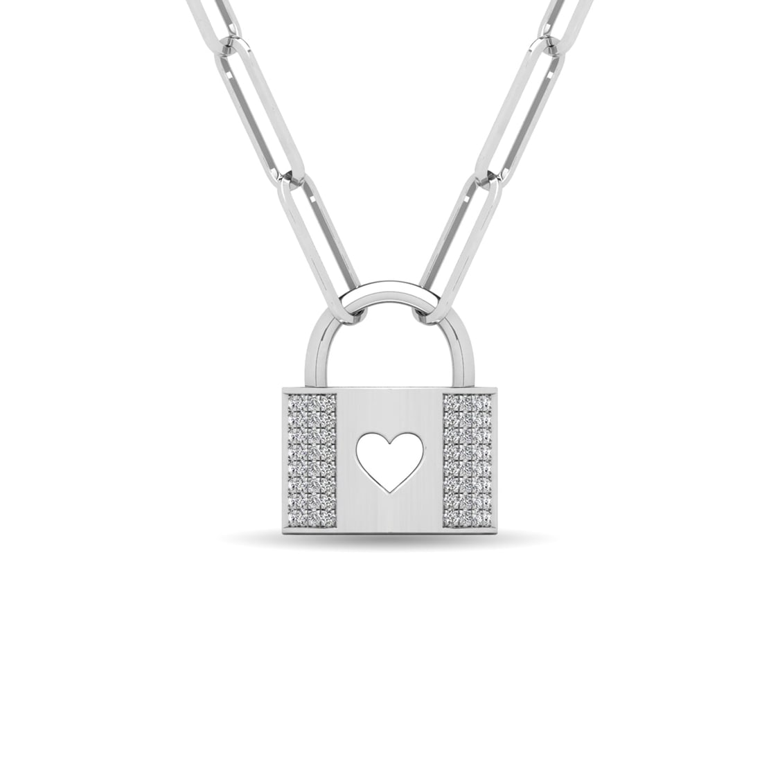 Diamond 1/8 Ct.Tw. Lock Pendant in 10K White Gold: Diamond 1/8 Ct.Tw. Lock Pendant in 10K White Gold 10k White Gold Stone Color: H-i Stone Clarity: I1 Unless otherwise specified, pendants that include a chain are paired with our standard 18-inch lengt