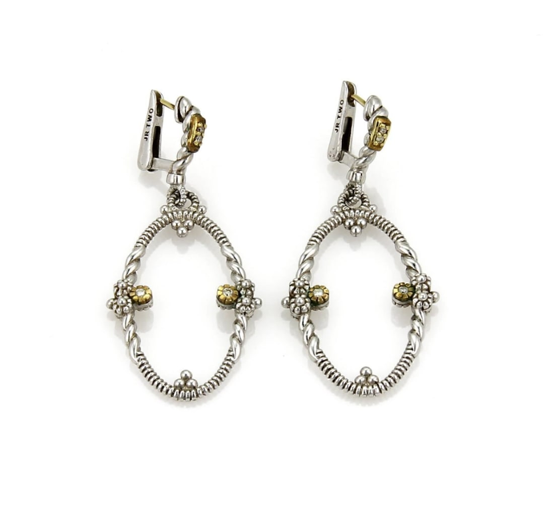 Judith Ripka oval diamond dangle earrings sterling silver 18k gold: Judith Ripka oval diamond dangle earrings sterling silver 18k gold These Judith Ripka oval dangle earrings are crafted from solid sterling silver with polished 18k yellow gold accents. The earrings fe