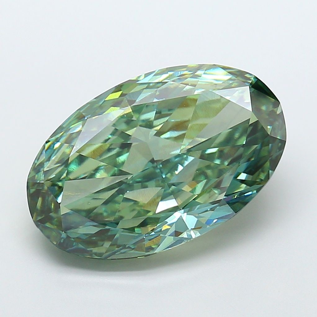 Loose Diamond - OVAL 15.09ct Fancy Vivid Green VS1: Loose Diamond - OVAL 15.09ct Fancy Vivid Green VS1 Source: This is a real non-mined Diamond that has been grown in a lab Shape: OVAL Carats: 15.09 Color: Fancy Vivid Green Certification: IGI Video: