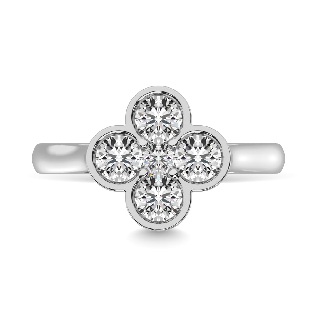 Diamond 1 Ct.tw Flower Ring in 14K White Gold: Diamond 1 Ct.tw Flower Ring in 14K White Gold 14k White Gold Stone Color: G-h Stone Clarity: Si2 Each ring is presented in standard size 6.5. Complimentary resizing is available between sizes 510 (in 