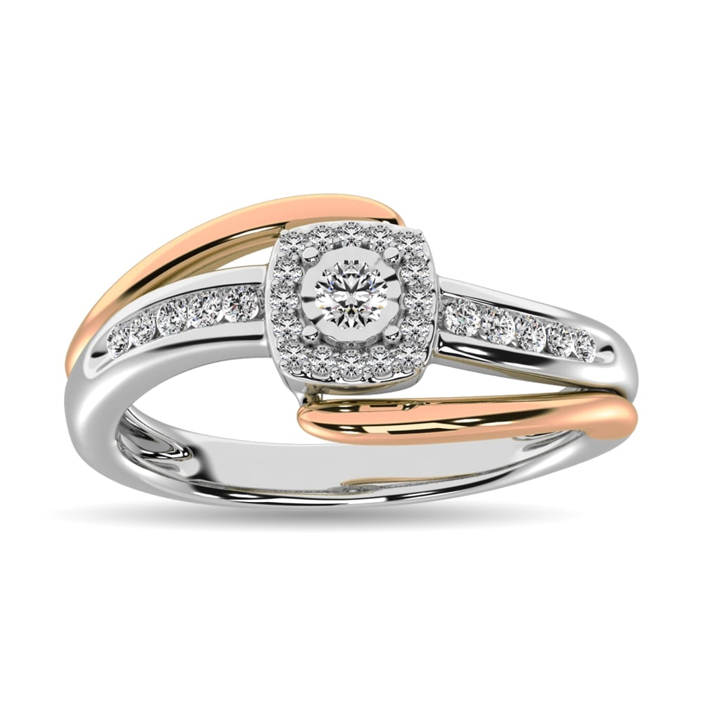 Diamond 1/6 Ct.tw Promise Ring in 10K Rose and White Gold: Diamond 1/6 Ct.tw Promise Ring in 10K Rose and White Gold 10k Two Tone Stone Color: Gh Stone Clarity: Si2 Each ring is presented in standard size 6.5. Complimentary resizing is available between sizes