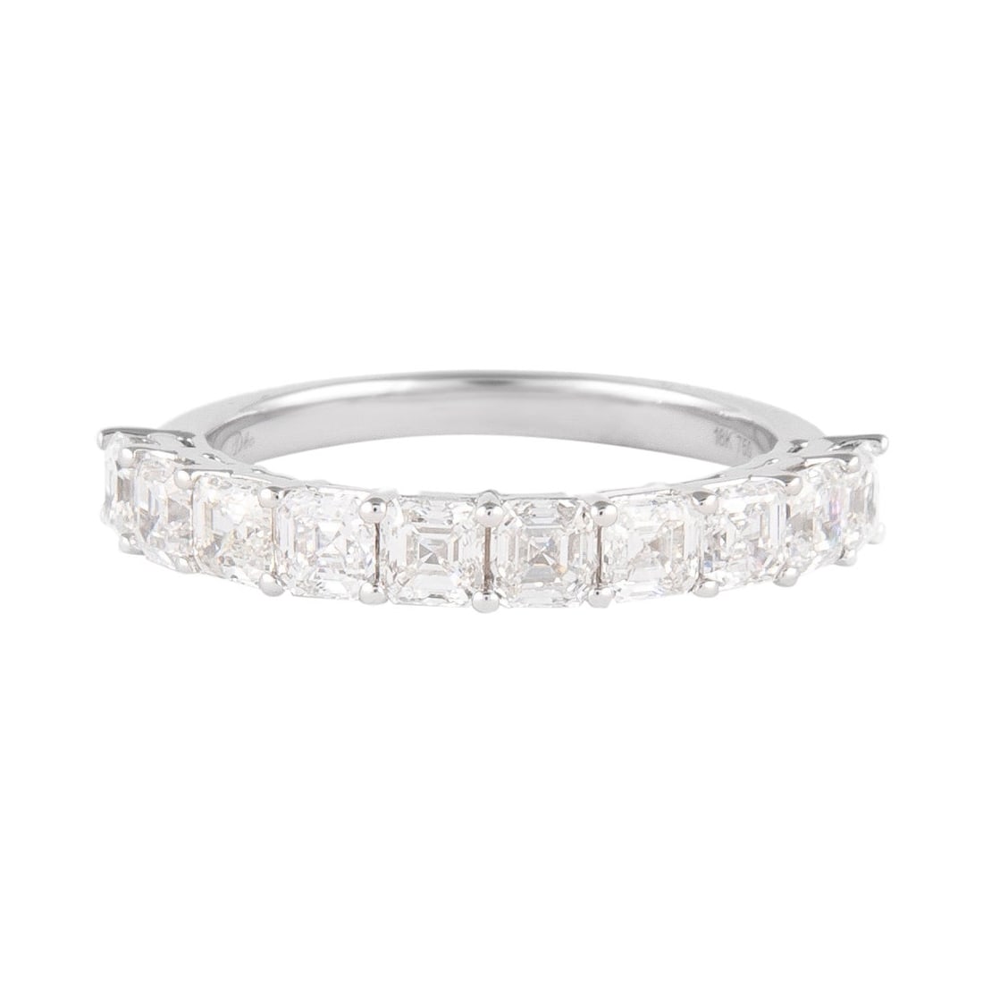 1.68ct Asscher Cut Diamond Half Eternity Ring 18k White Gold: 1.68ct Asscher Cut Diamond Half Eternity Ring 18k White Gold This exquisite half eternity band features 10 stunning Asscher cut diamonds, totaling 1.68 carats. Each diamond is graded D-F in color and 