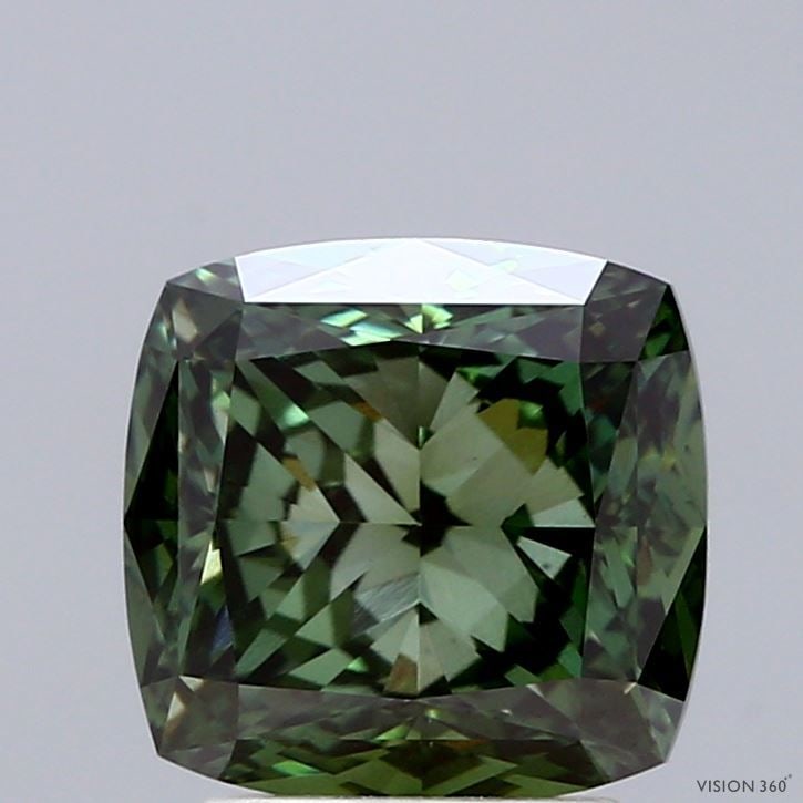 Loose Diamond - CUSHION MODIFIED 3.1ct Fancy Vivid Green VS1: Loose Diamond - CUSHION MODIFIED 3.1ct Fancy Vivid Green VS1 Source: This is a real non-mined Diamond that has been grown in a lab Shape: CUSHION MODIFIED Carats: 3.1 Color: Fancy Vivid Green Certific