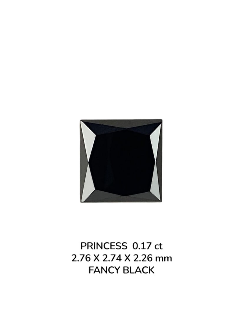 Loose Diamond - PRINCESS 0.17ct Fancy Black VVS2: Loose Diamond - PRINCESS 0.17ct Fancy Black VVS2 Source: Natural Shape: PRINCESS Carats: 0.17 Color: Fancy Black Certification: NONE The Diamond Depot Guarantee: All items in this auction are