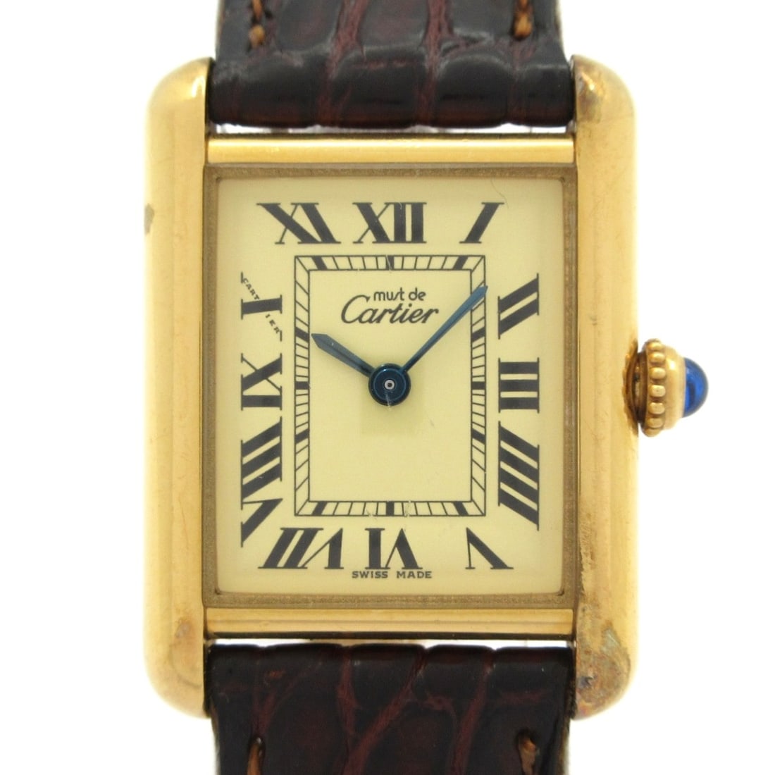 Cartier Must Tank Ladies Quartz Leather Wristwatch W1017354: Cartier Must Tank Ladies Quartz Leather Wristwatch W1017354 This is a pre-owned Cartier Must Tank W1017354 ladies wristwatch featuring a white dial and leather strap. Powered by a quartz movement, thi