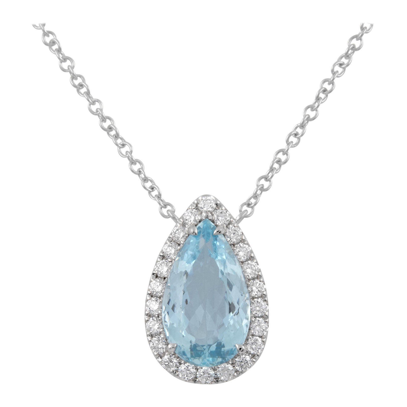 3.96ct Aquamarine Diamond Pendant Necklace 18k White Gold: 3.96ct Aquamarine Diamond Pendant Necklace 18k White Gold Discover elegance with this stunning Aquamarine Pear Pendant Necklace, featuring a captivating 3.96-carat pear-cut aquamarine beryl nestled in