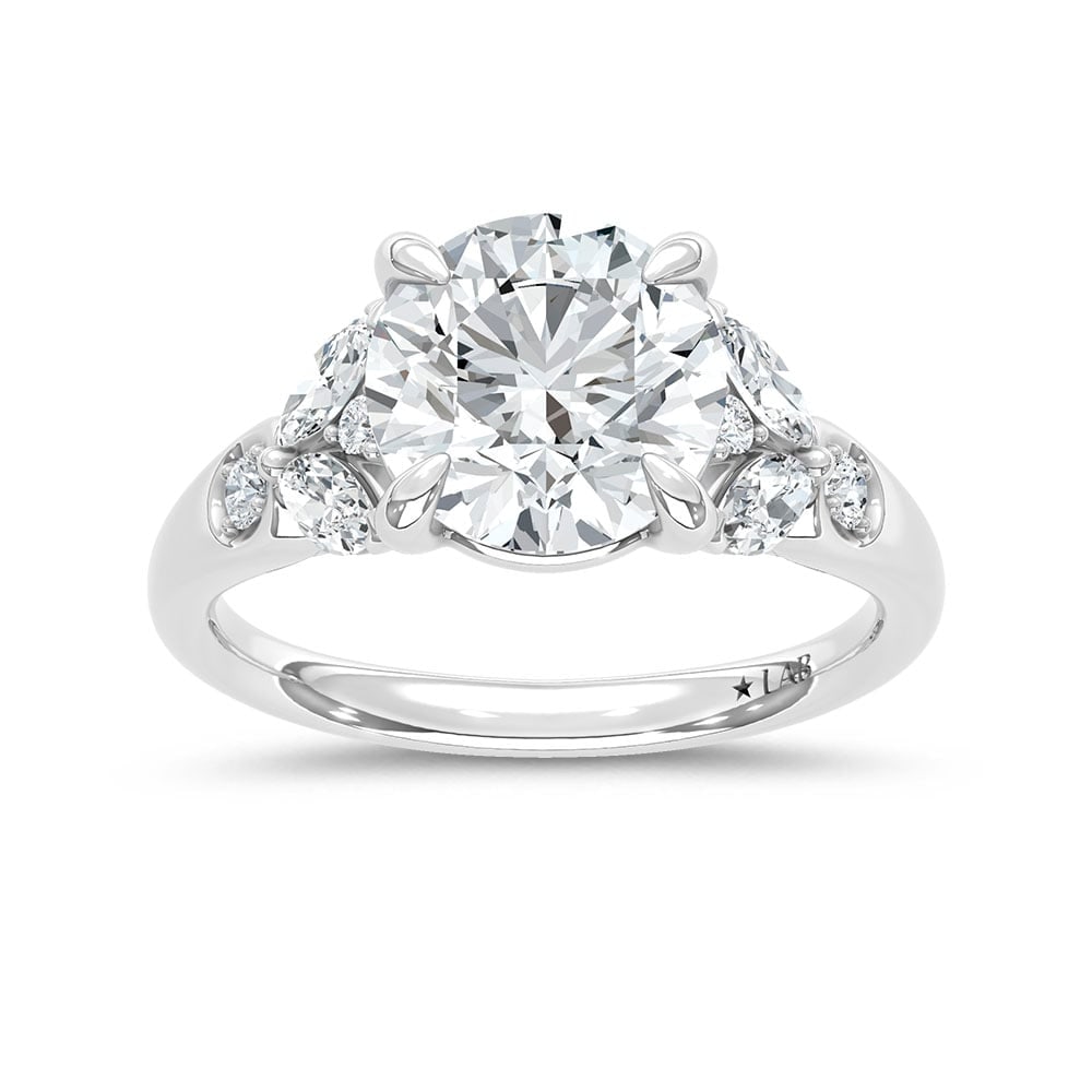 14K White Gold Lab Grown Diamond 3 1/2 Ct.Tw. Round Shape Engagement Ring (IGI Certified Center 3ct) (1 of 4)