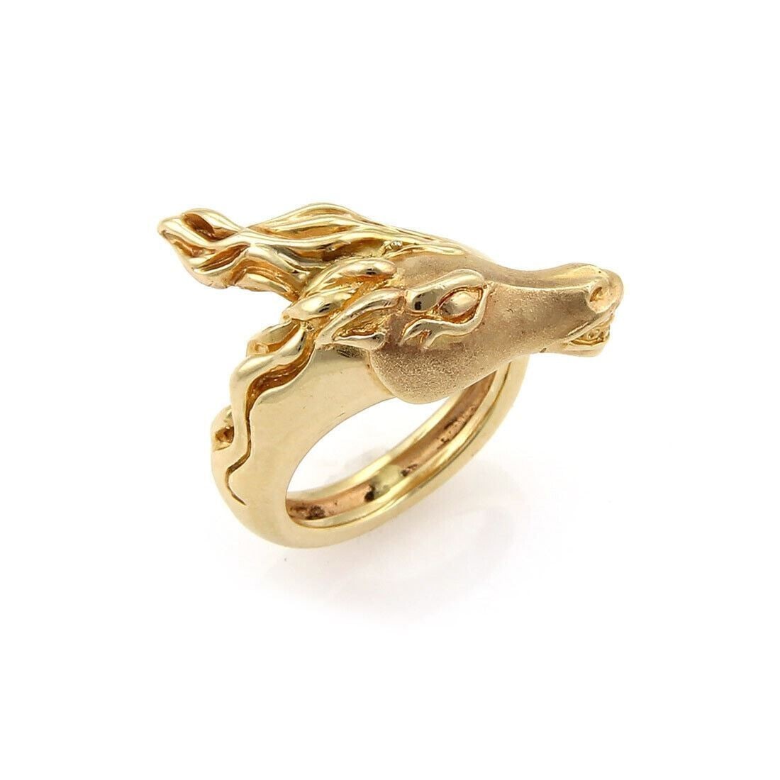 Vintage Horse Motif Bypass Ring 14k Yellow Gold Size 4: Vintage Horse Motif Bypass Ring 14k Yellow Gold Size 4 This vintage horse motif bypass ring is crafted in 14k yellow gold and features a finely sculpted equestrian-inspired design with bold, dimension